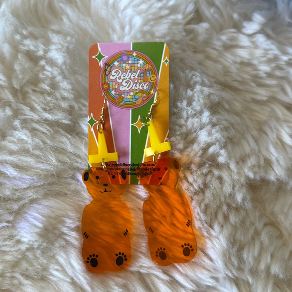 - Rebel Disco Designs Acrylic Honey Bear Food Foodie Statement Earrings NWT